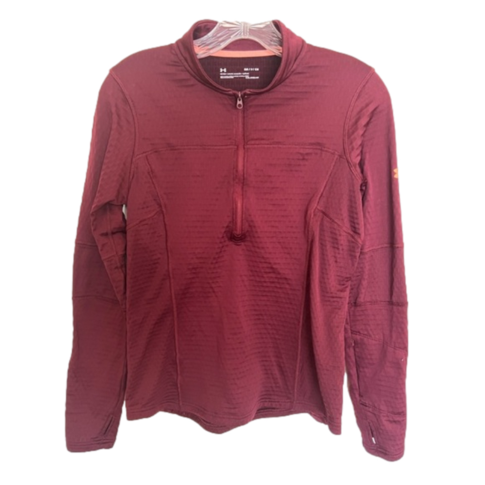 Under Armour Quarter Zip fleece lined Coldgear top. Women SZ. SM Color Burgandy